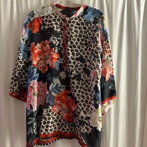 Johnny Was Floral and Leopard Print Tunic